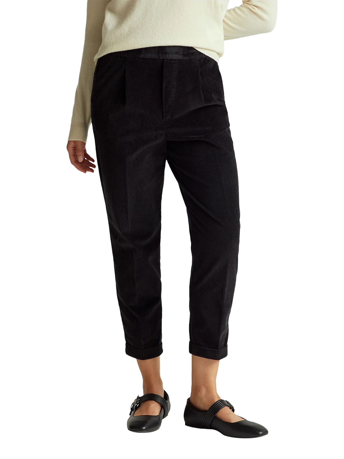 Product image 1 of 4, which shows Benetton Cropped Velvet Trousers, Black, XS