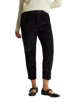 Benetton Cropped Velvet Trousers, Black, Black