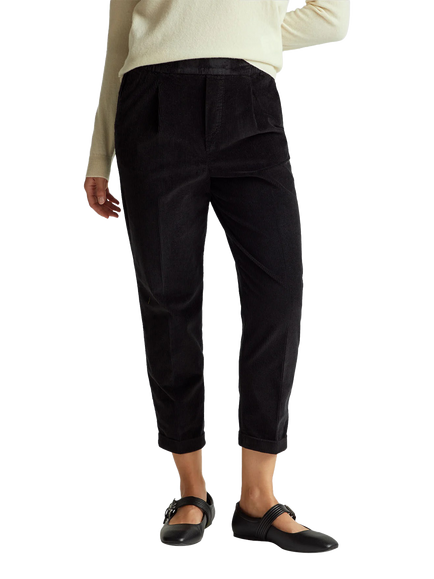 Benetton Cropped Velvet Trousers, Black, Black