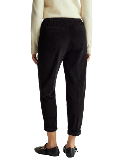 Benetton Cropped Velvet Trousers, Black - view 2, Black