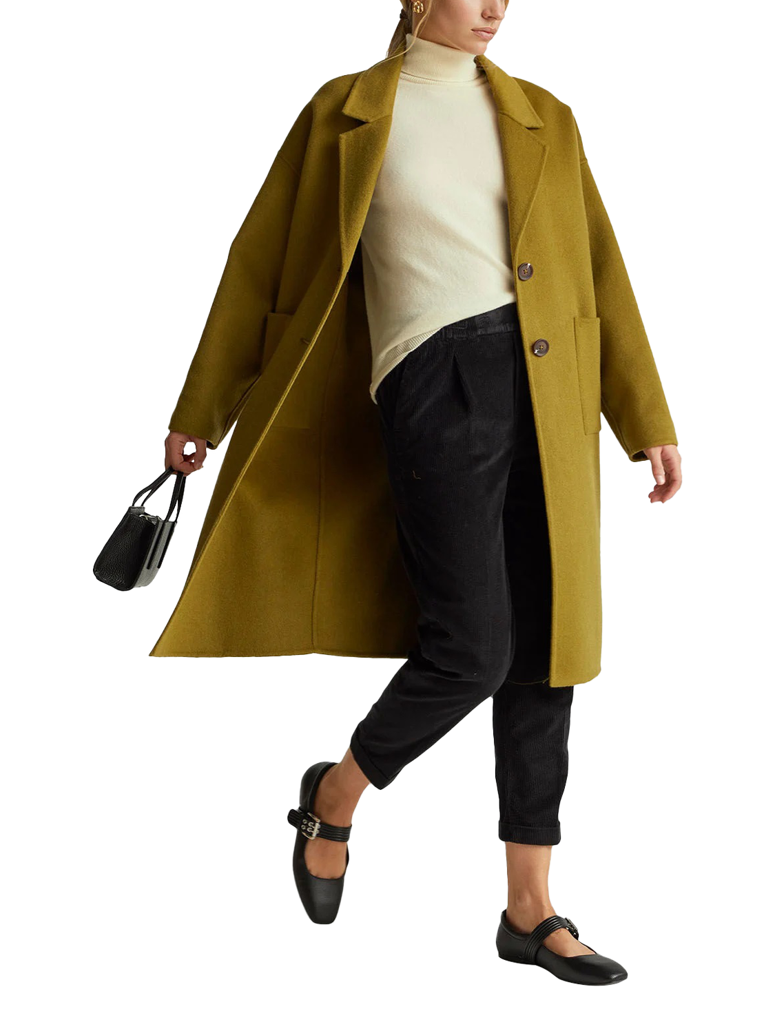 Product image 3 of 4, which shows Benetton Cropped Velvet Trousers, Black, XS