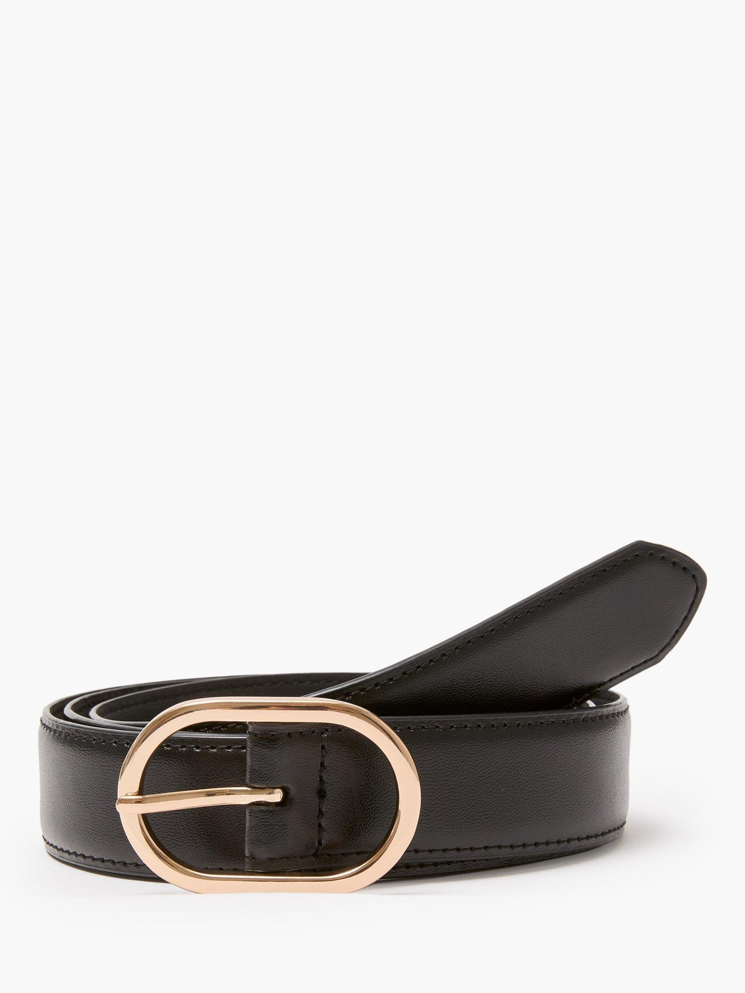 French Connection Oval Centre Bar Leather Belt, Black