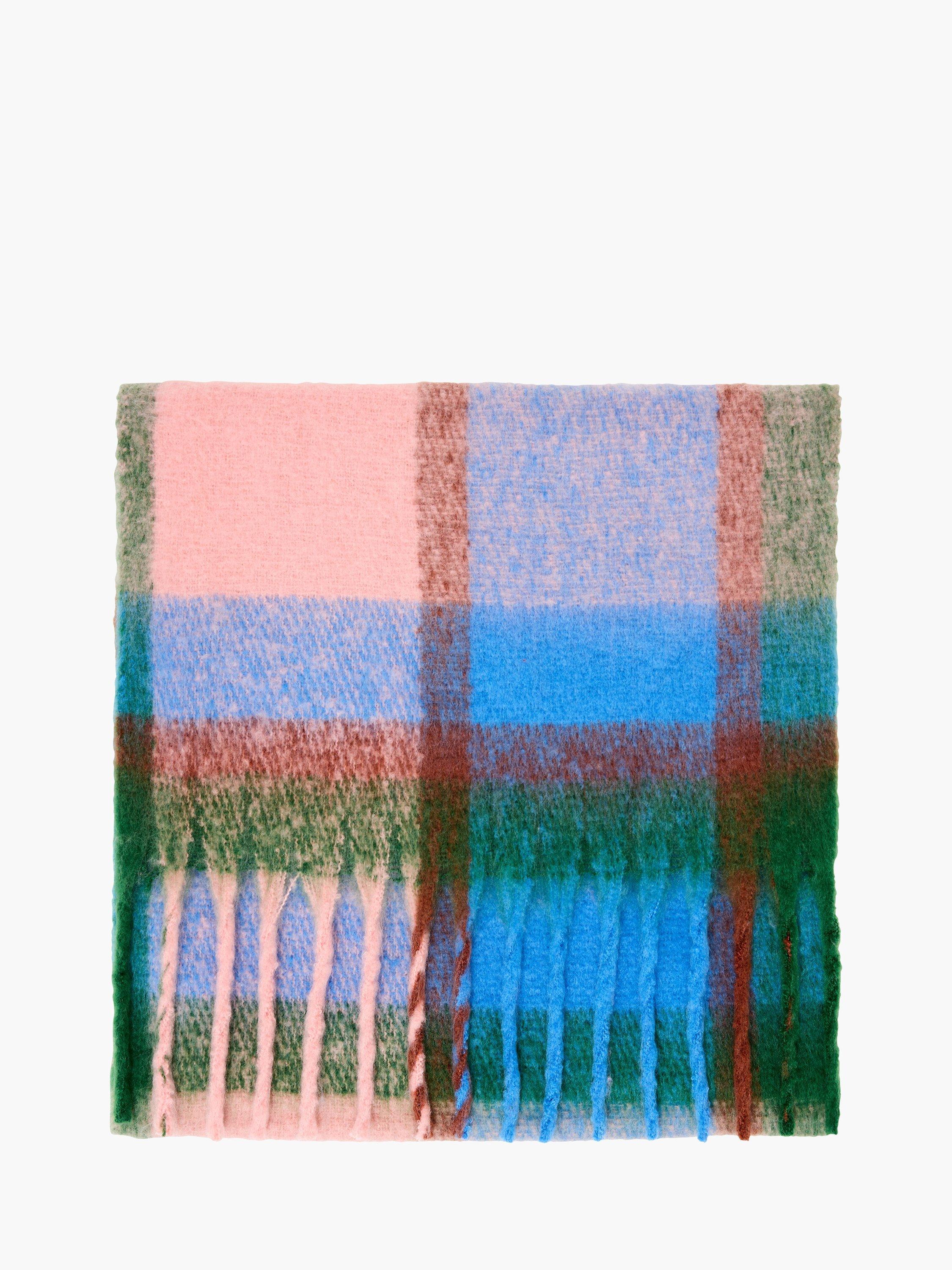 Product image 1 of 4, which shows French Connection Check Soft Rectangular Scarf, Pink/Multi, One Size