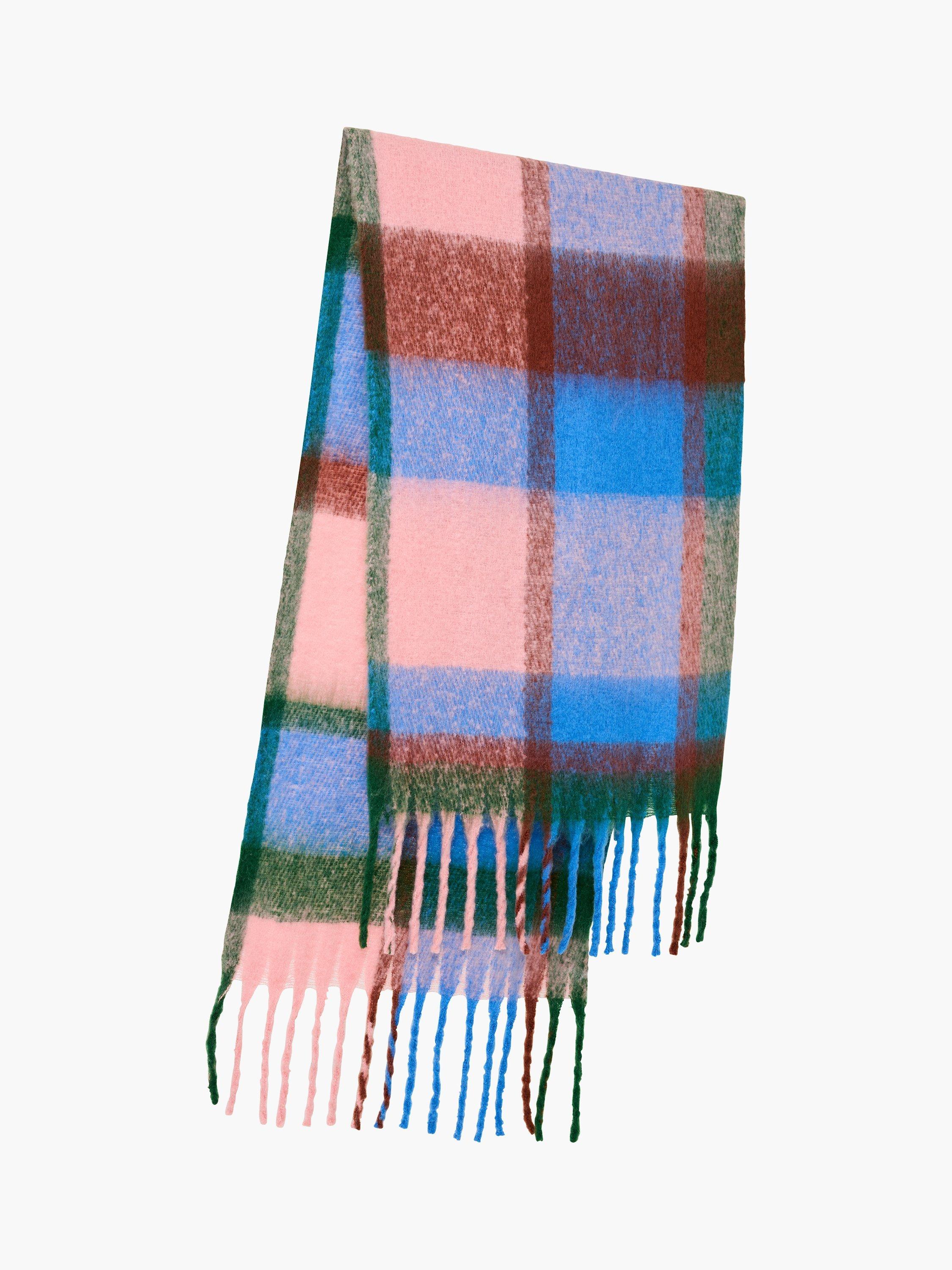Product image 4 of 4, which shows French Connection Check Soft Rectangular Scarf, Pink/Multi, One Size