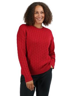 Rohan Women's Wellington Crew Neck Cable Knit Merino Wool Jumper, Harbour Red