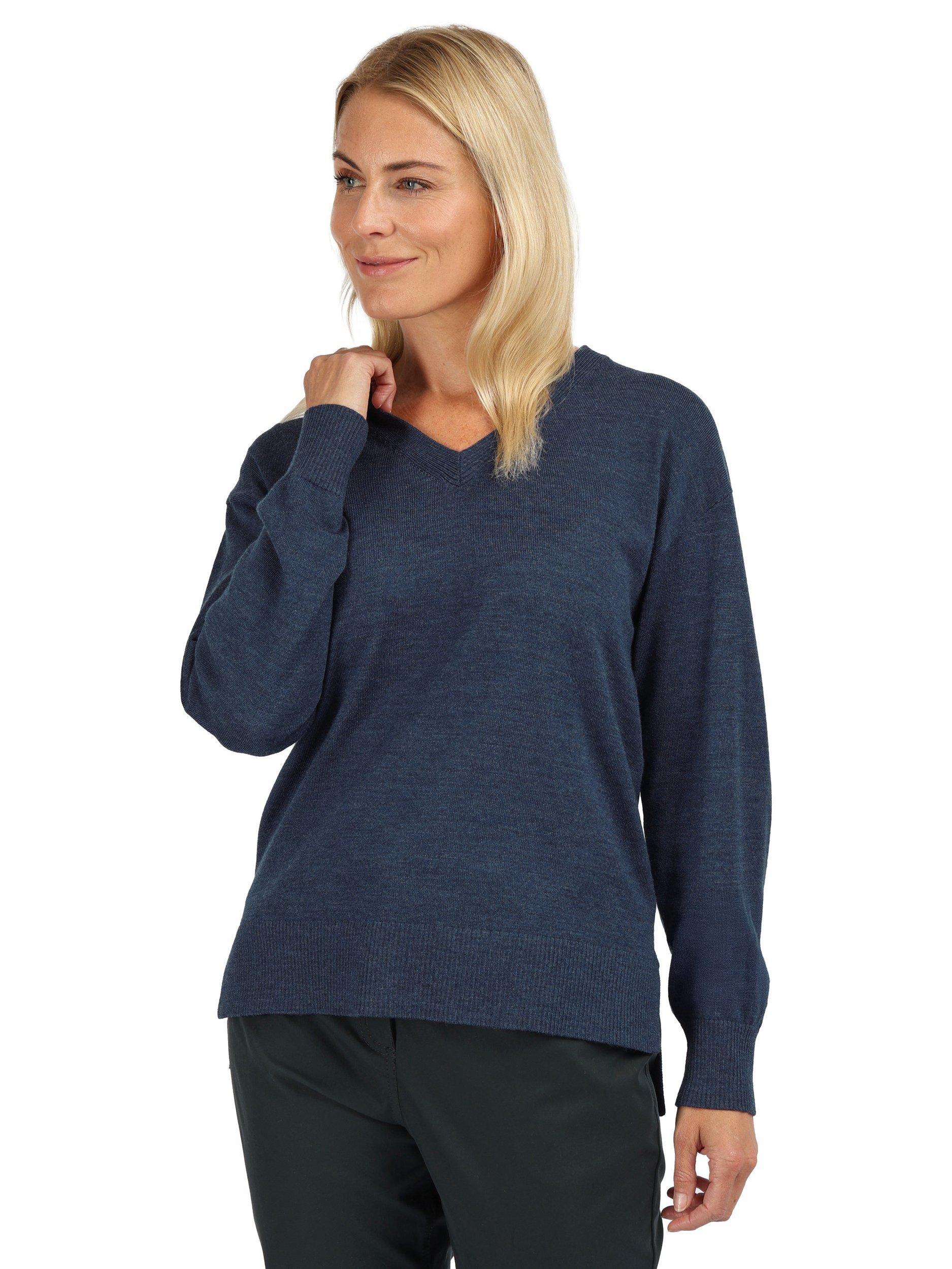 Product image 1 of 7, which shows Rohan Women's Merino Wool V-Neck Jumper, French Blue, 8