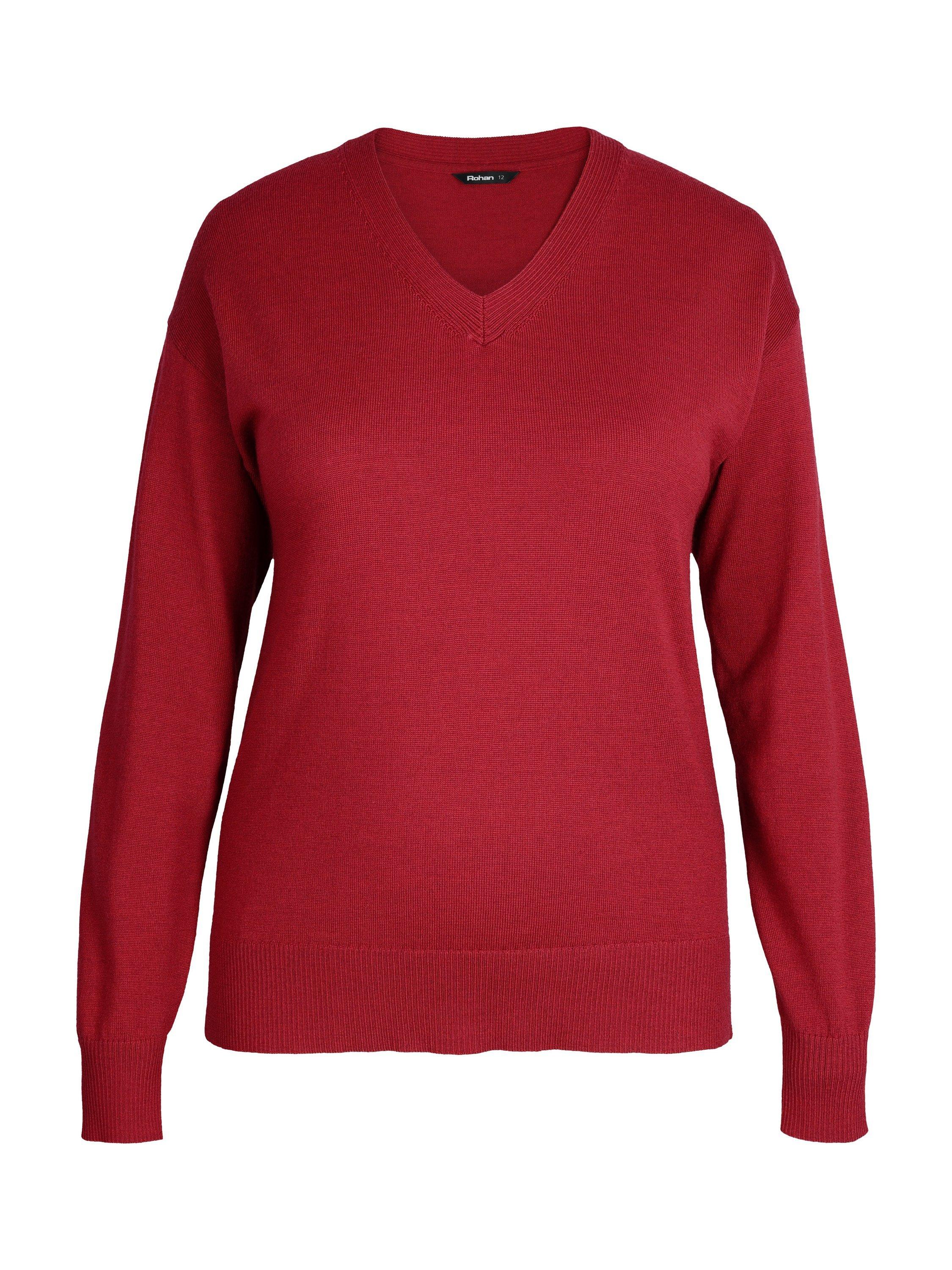 Product image 3 of 6, which shows Rohan Women's Merino Wool V-Neck Jumper, Garnet Red, 8
