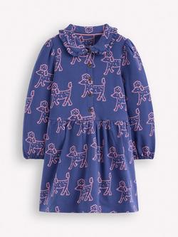 Mini Boden Kids' Cotton Blend Long Sleeved Dress, Blue Poodles, Blue Poodles