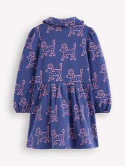 Mini Boden Kids' Cotton Blend Long Sleeved Dress, Blue Poodles - view 2, Blue Poodles