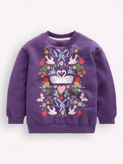Mini Boden Kids' Pure Cotton Printed Sweatshirt, Purple Lovebirds, Purple Lovebirds