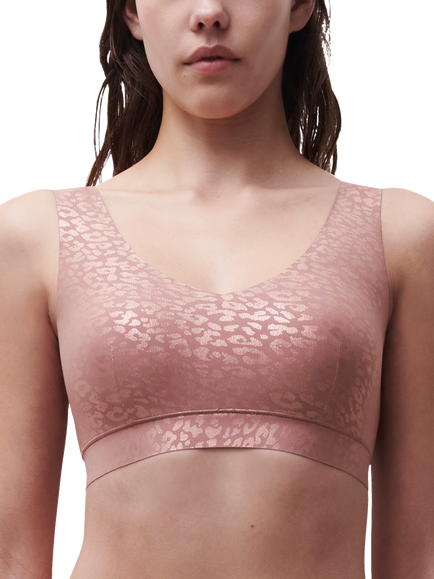 Chantelle Soft Stretch V-Neck Padded Crop Bra, Pink Leo Shimmer