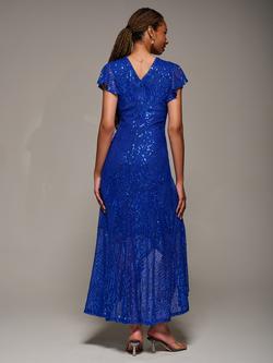 Jolie Moi Frill Sleeve Sequin Dress - view 2, Royal Blue