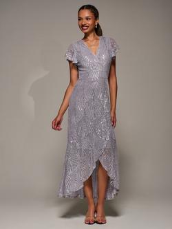 Jolie Moi Frill Sleeve Sequin Dress, Silver Grey