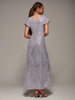Jolie Moi Frill Sleeve Sequin Dress - view 2, Silver Grey