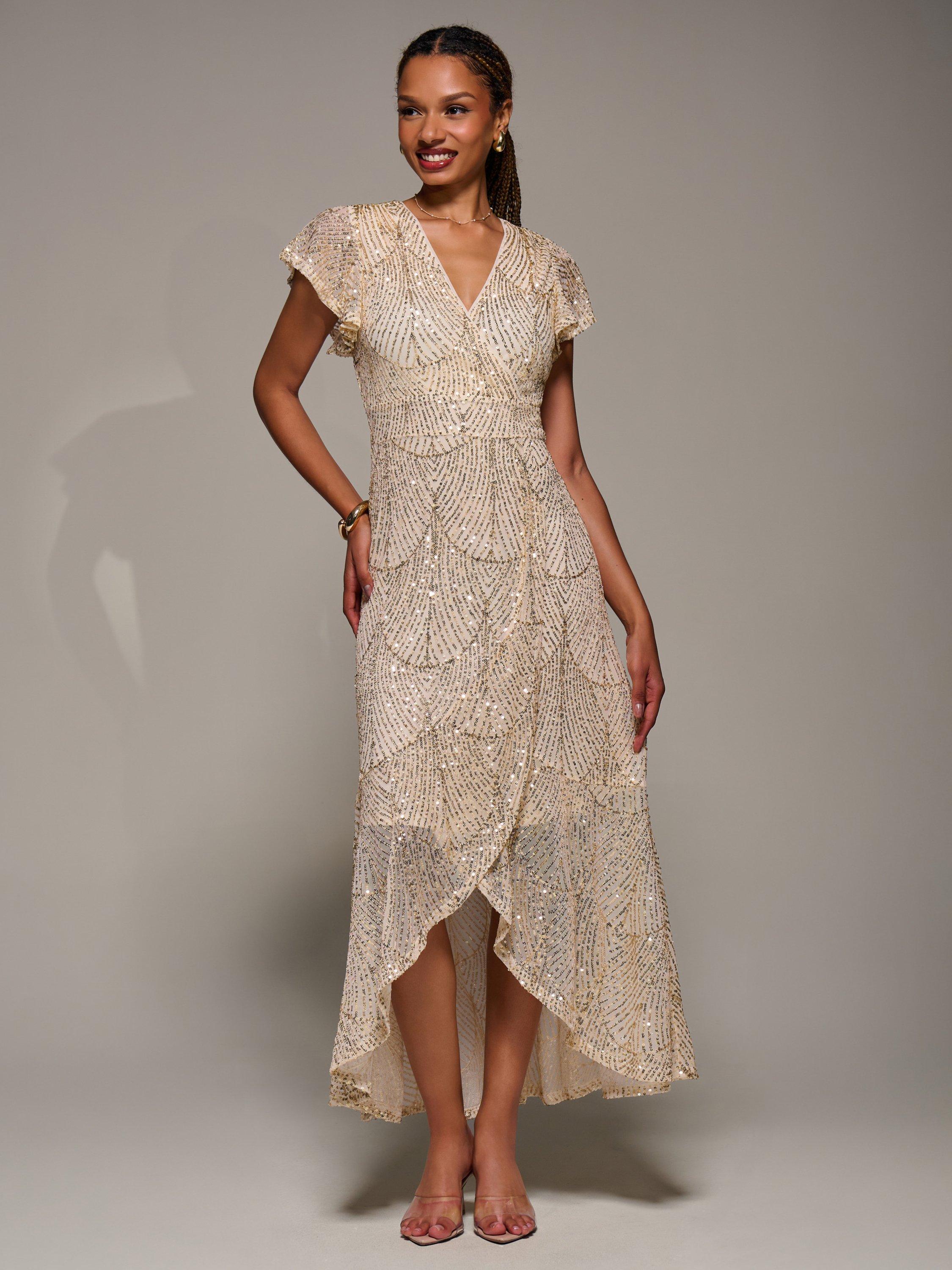 gold frill dress Gold Off-Shoulder Tiered Ruffle Mini Dress – St Zandas main image 1