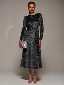 Jolie Moi Velvet Tie Midi Dress, Black