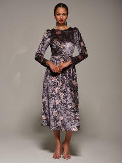 Jolie Moi Velvet Tie Midi Dress, Mauve, Mauve