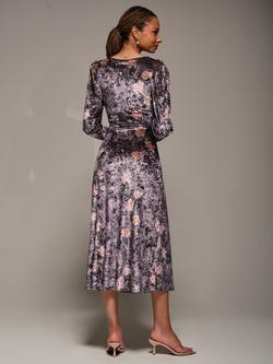 Jolie Moi Velvet Tie Midi Dress, Mauve - view 2, Mauve