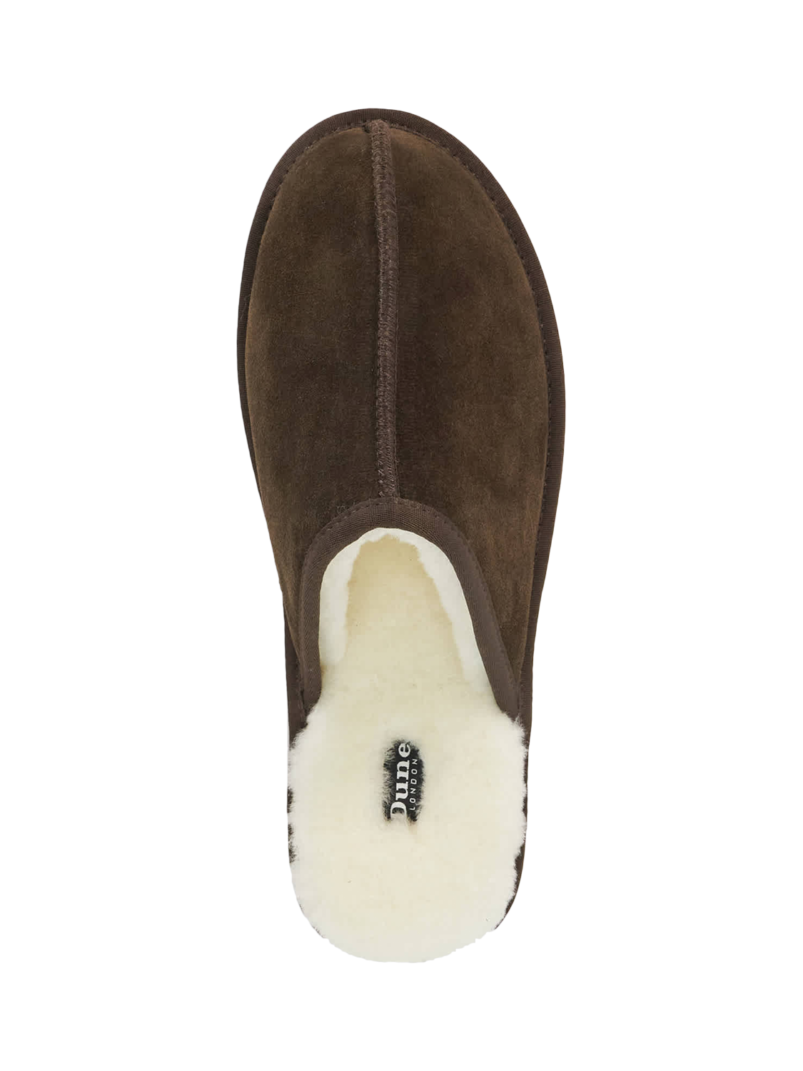 Product image 4 of 5, which shows Dune London Finny Suede Cuff Slippers, Brown, S