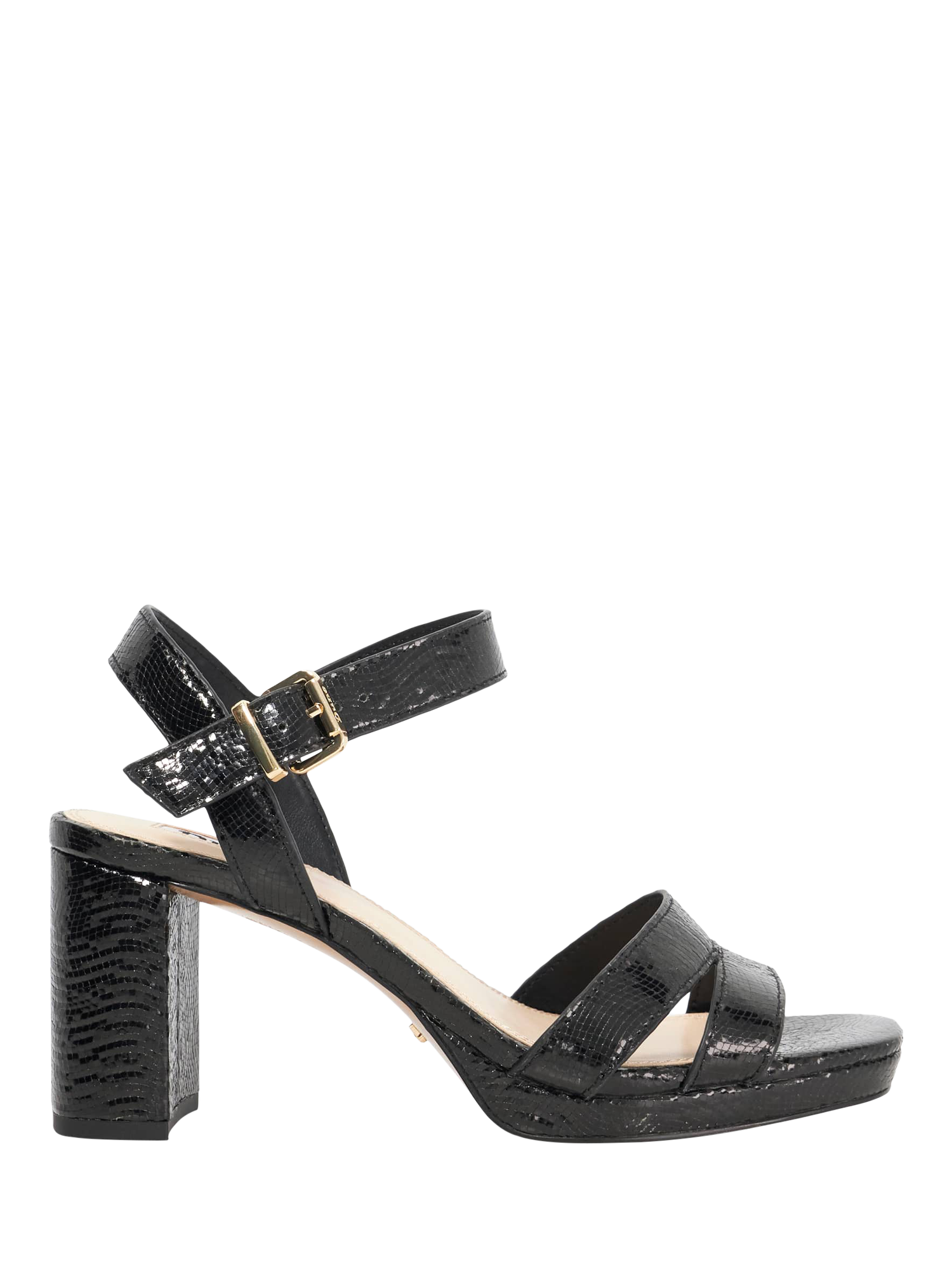Product image 1 of 6, which shows Dune London Manifesting Synth Round Toe Heeled Sandals, Black, EU36