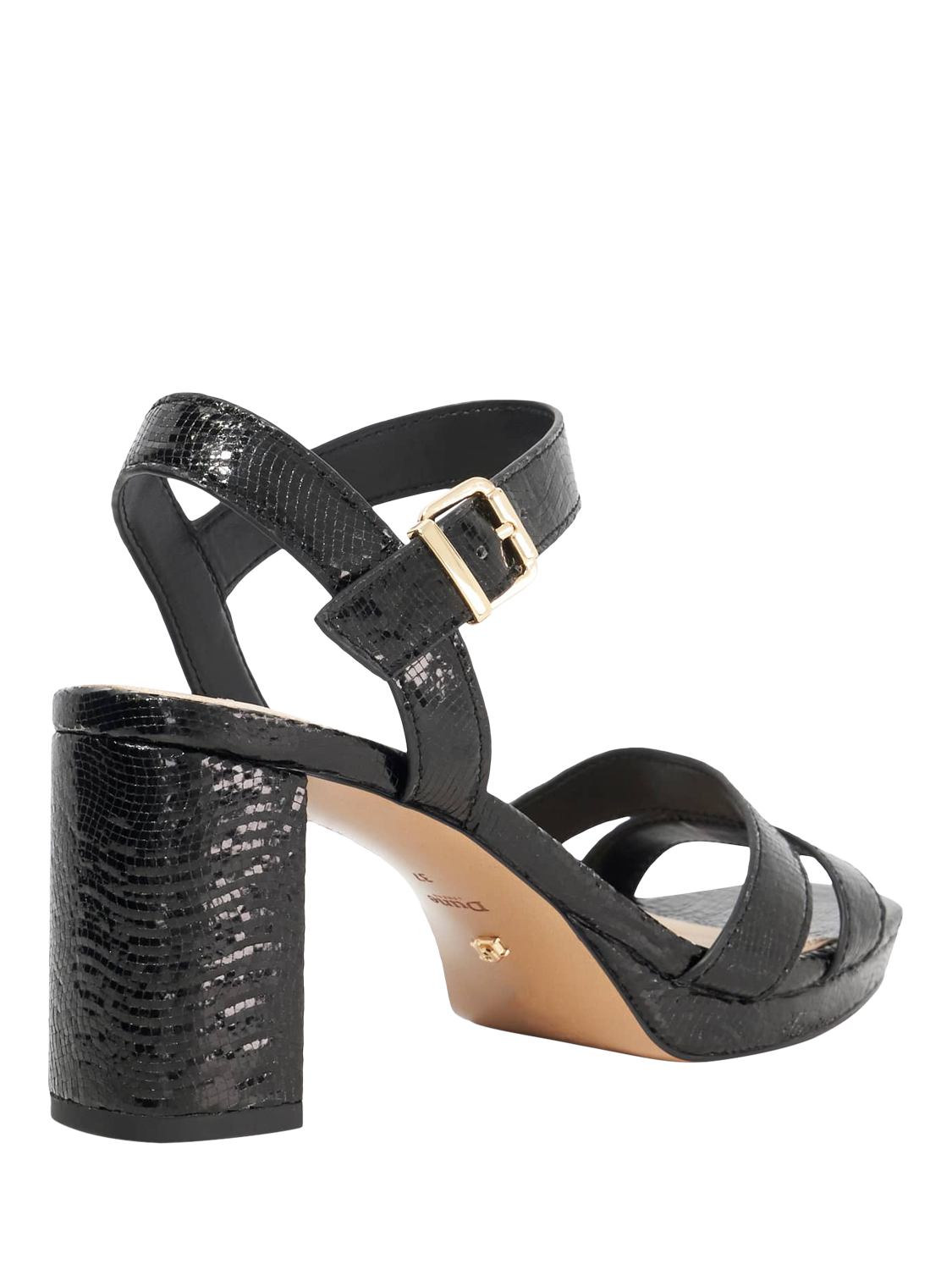 Product image 5 of 6, which shows Dune London Manifesting Synth Round Toe Heeled Sandals, Black, EU36