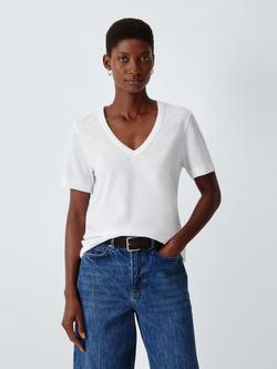 John Lewis Slub Cotton V-Neck T-Shirt, White