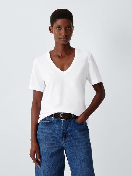 John Lewis Slub Cotton V-Neck T-Shirt, White