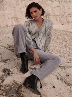 Mint Velvet V-Neck Argyle Cardigan, Grey/Multi - view 2, Grey/Multi