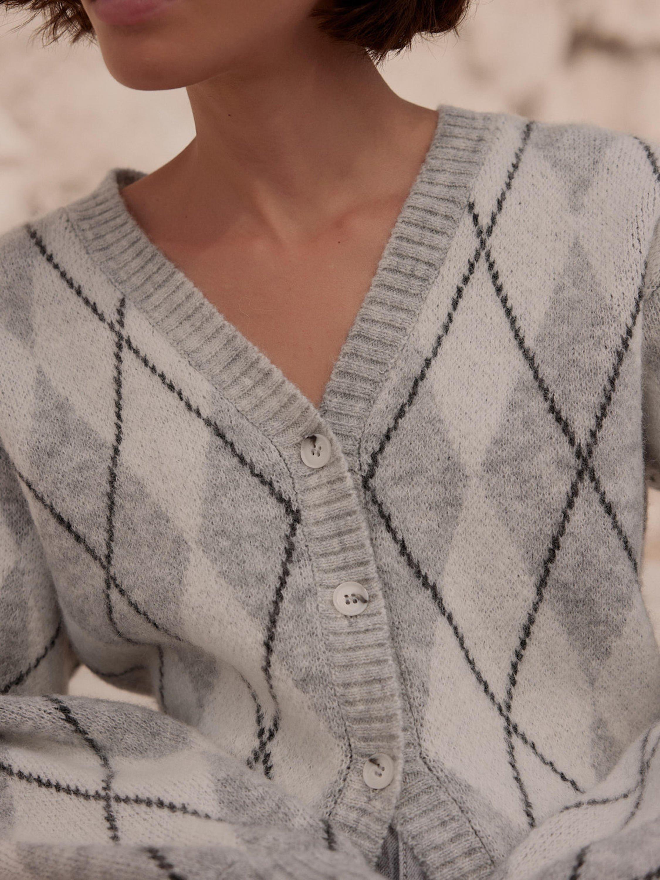 Product image 4 of 7, which shows Mint Velvet V-Neck Argyle Cardigan, Grey/Multi, XL