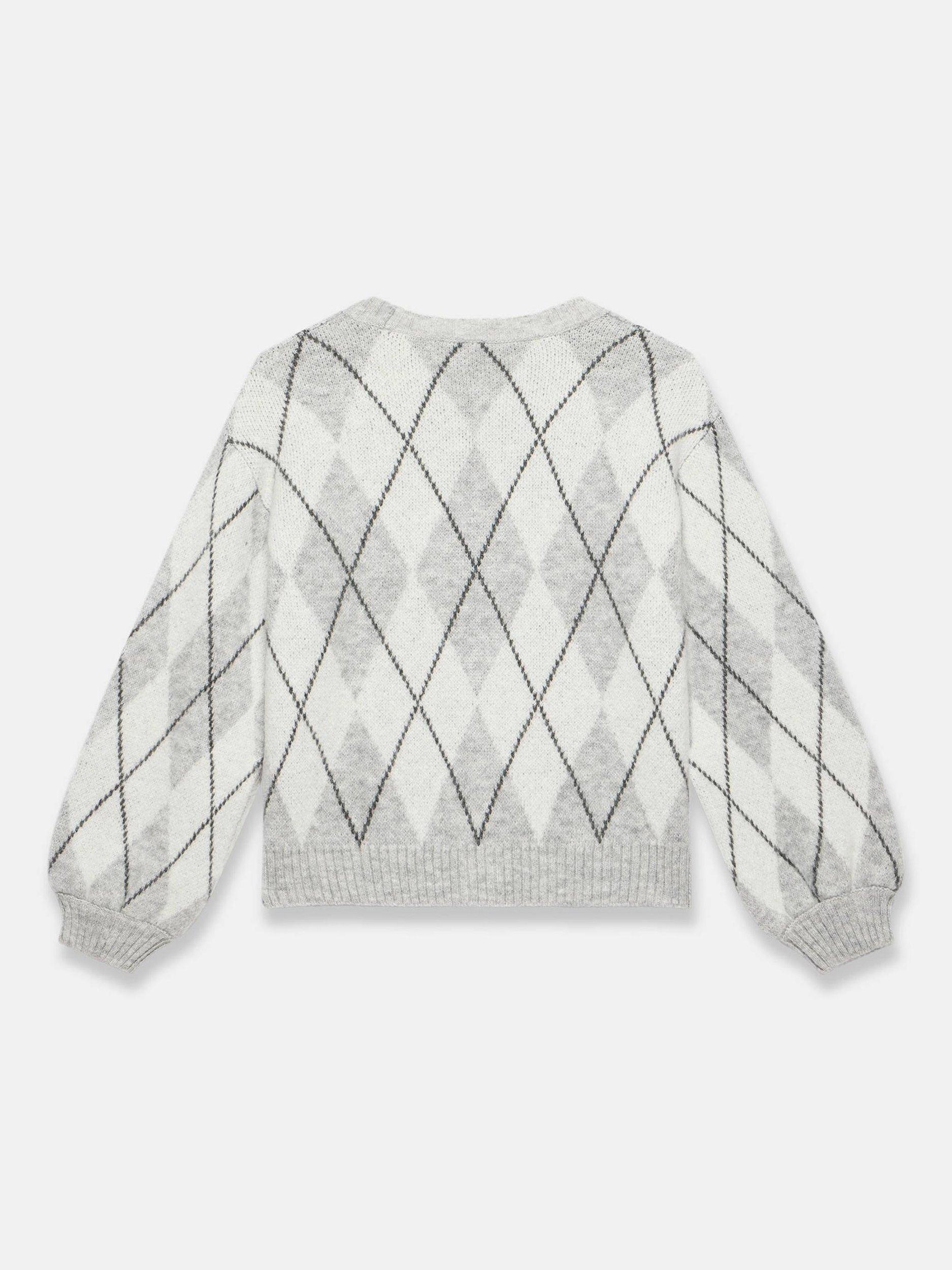 Product image 7 of 7, which shows Mint Velvet V-Neck Argyle Cardigan, Grey/Multi, XL