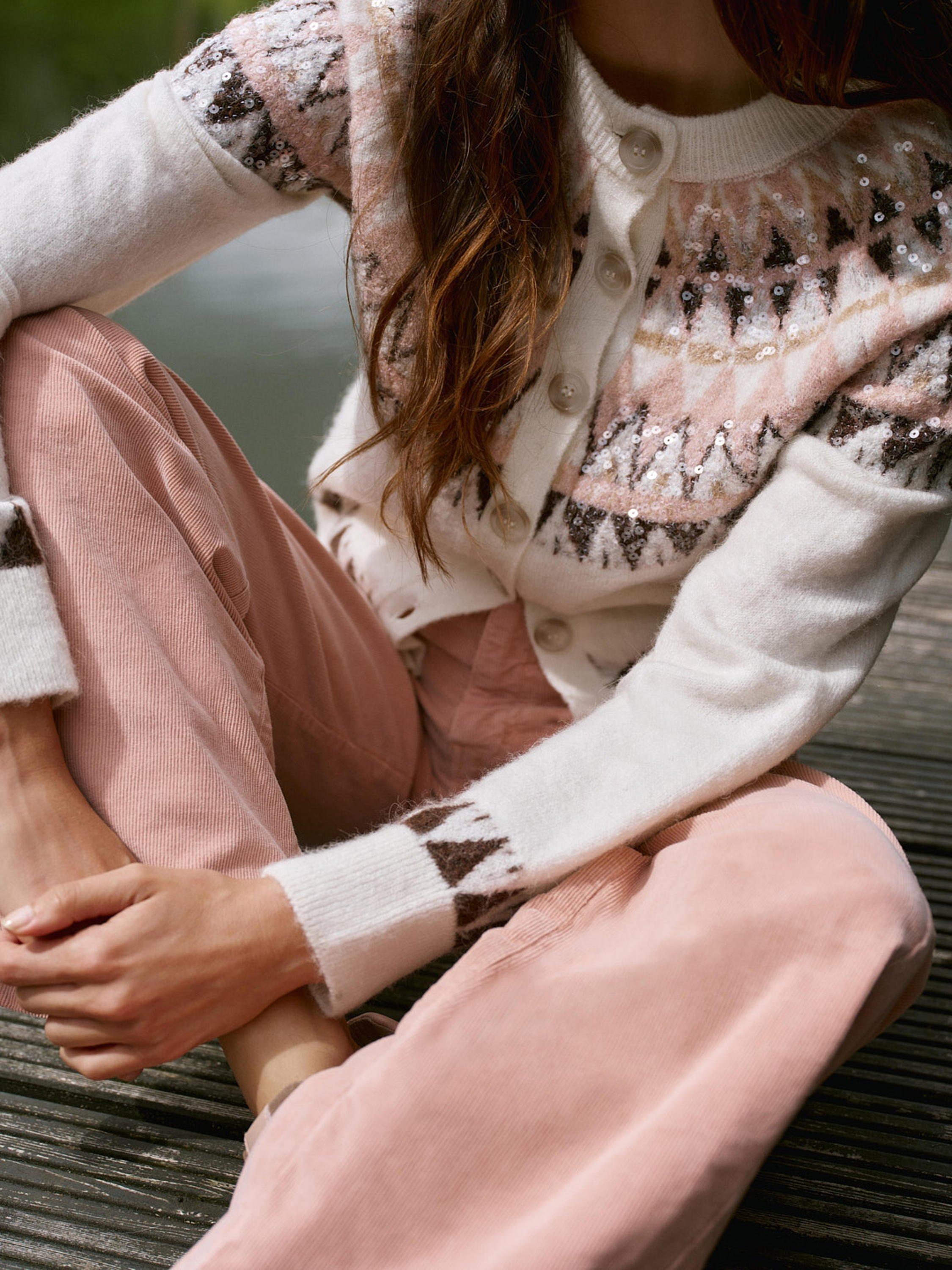 Product image 4 of 8, which shows Mint Velvet Fair Isle Sequin Cardigan, Ivory/Multi, S