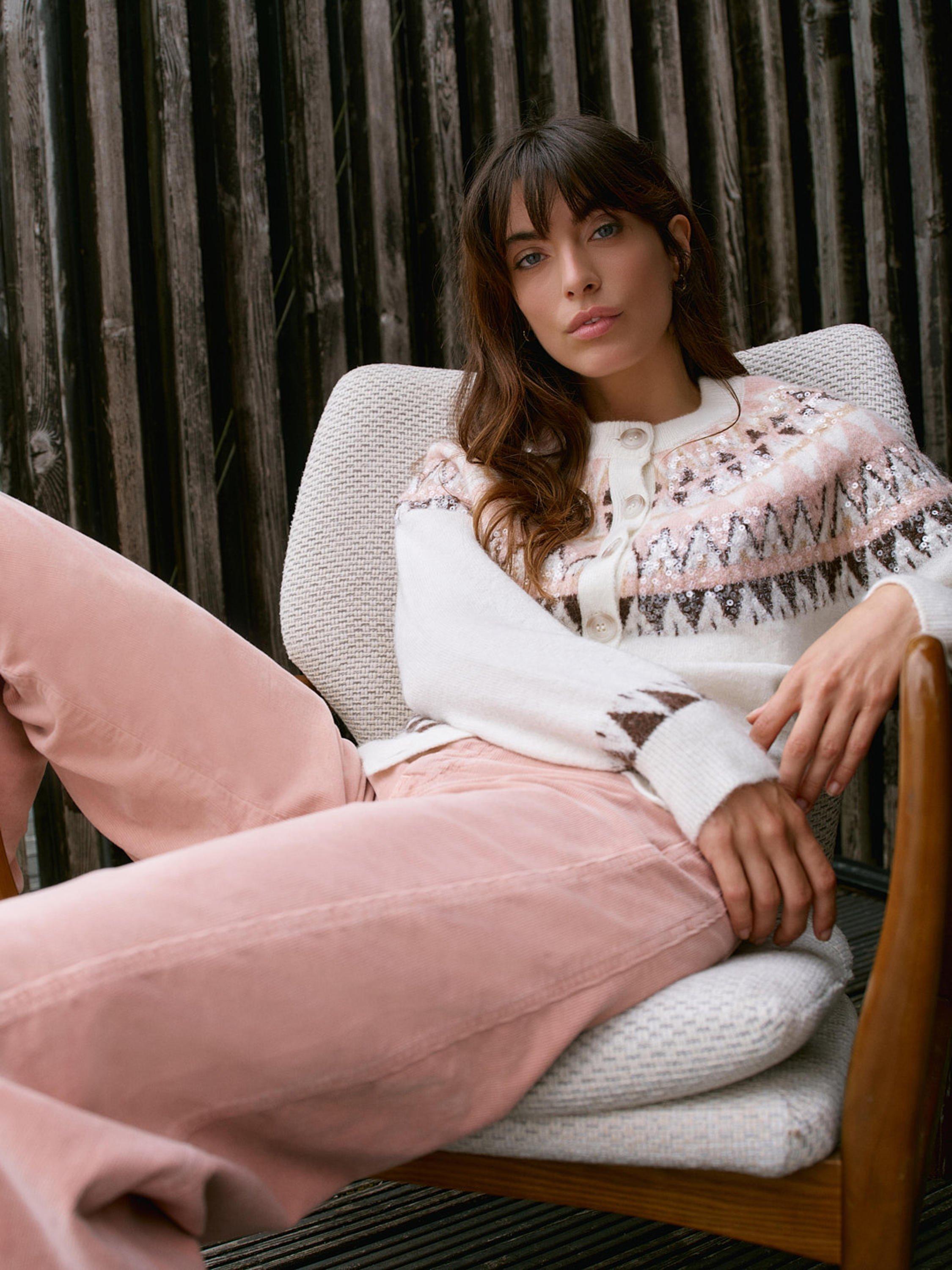 Product image 5 of 8, which shows Mint Velvet Fair Isle Sequin Cardigan, Ivory/Multi, S