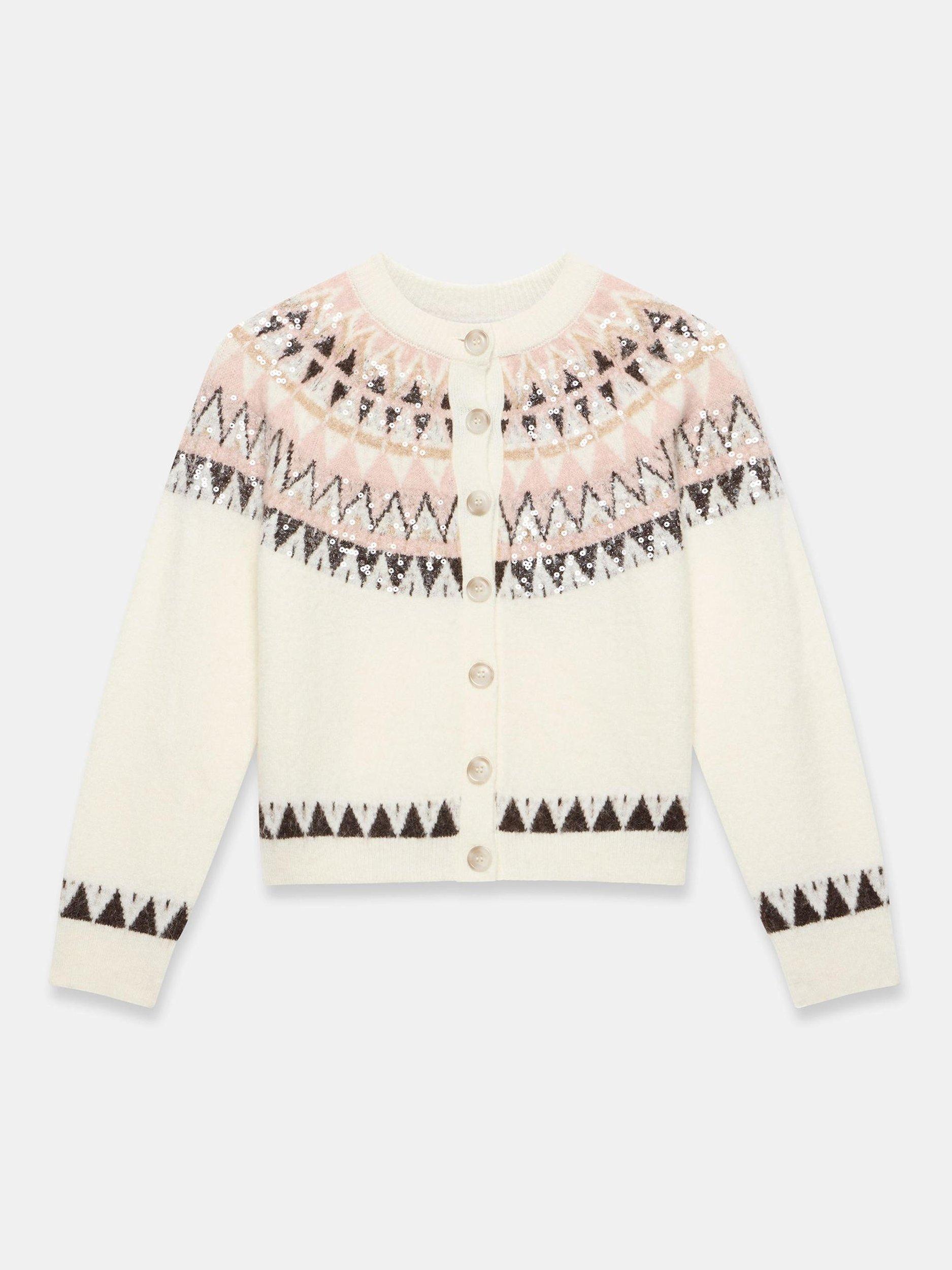 Product image 6 of 8, which shows Mint Velvet Fair Isle Sequin Cardigan, Ivory/Multi, S