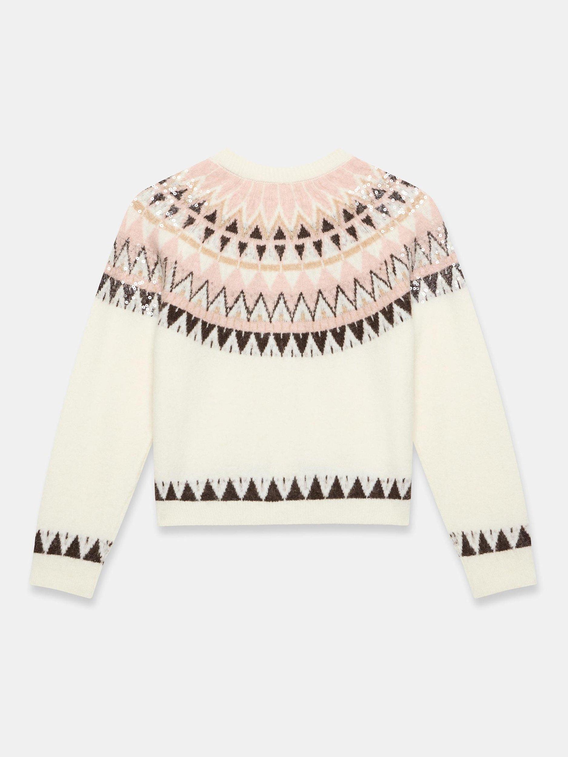 Product image 7 of 8, which shows Mint Velvet Fair Isle Sequin Cardigan, Ivory/Multi, S