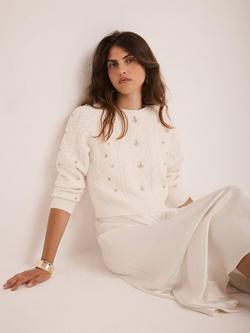 Mint Velvet Embellished Long Sleeve Knit Maxi Dress - view 2, White Ivory