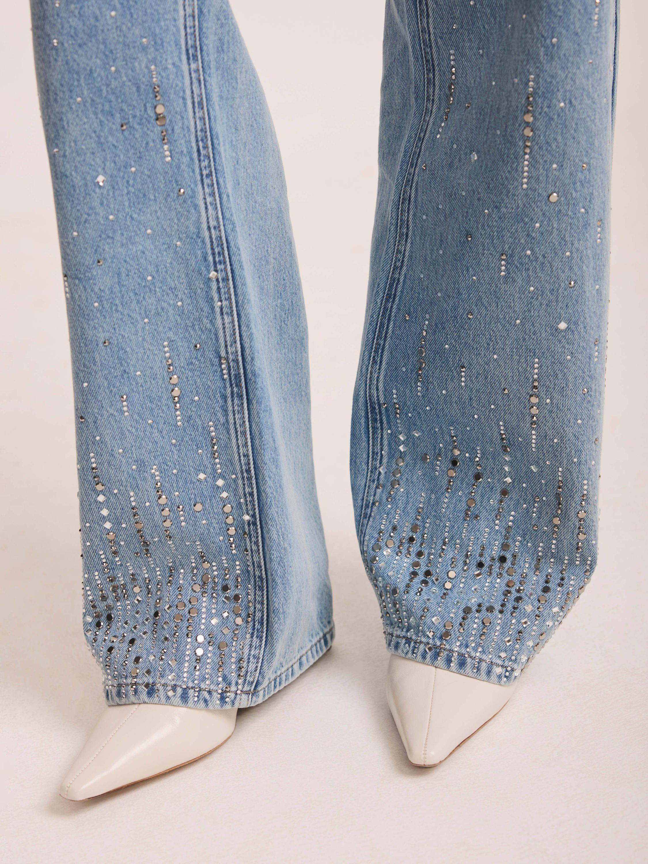 Product image 3 of 8, which shows Mint Velvet Embellished Wide Leg Jeans, Blue/Multi, 8R