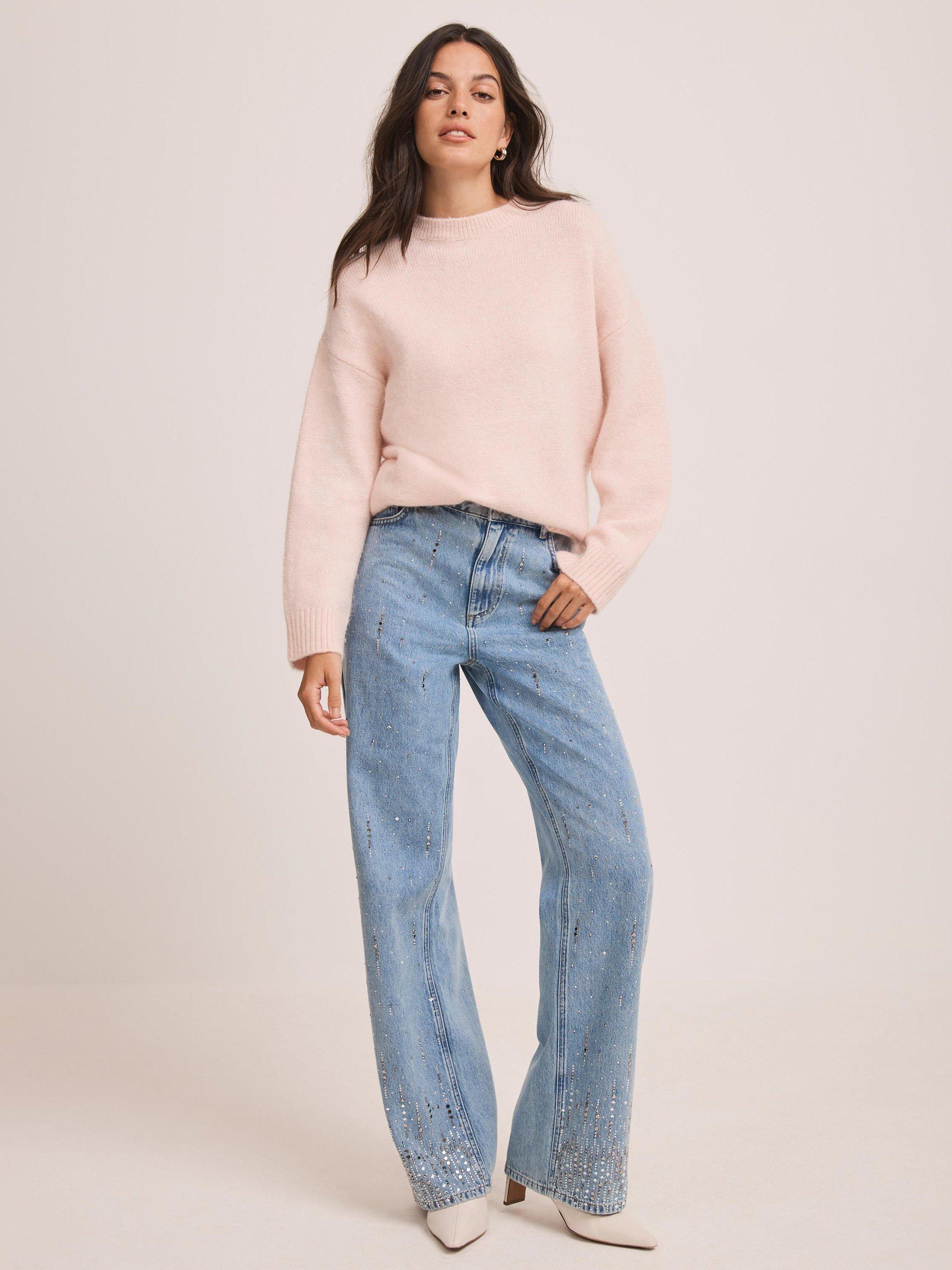 Product image 4 of 8, which shows Mint Velvet Embellished Wide Leg Jeans, Blue/Multi, 8R