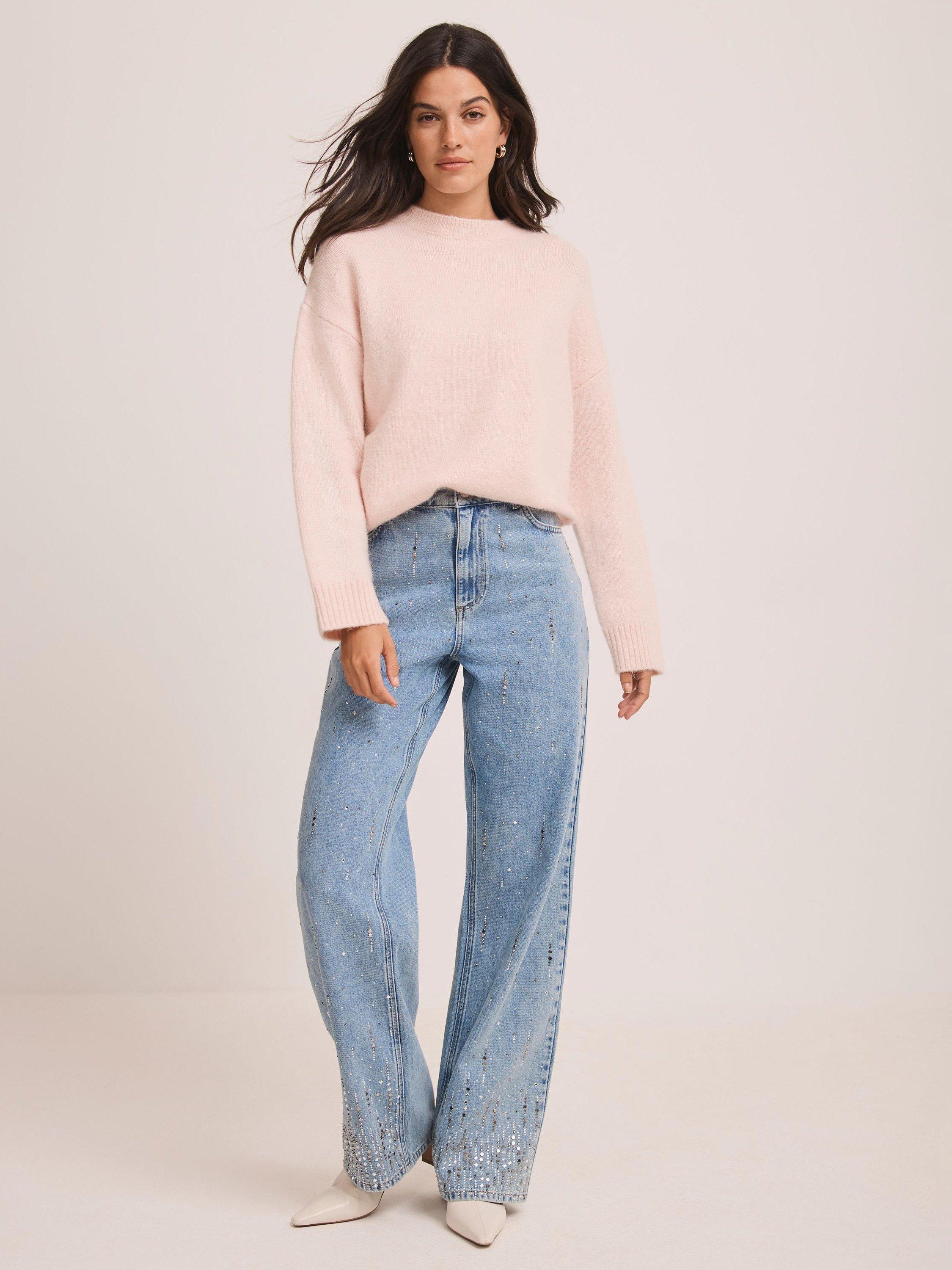 Product image 6 of 8, which shows Mint Velvet Embellished Wide Leg Jeans, Blue/Multi, 8R