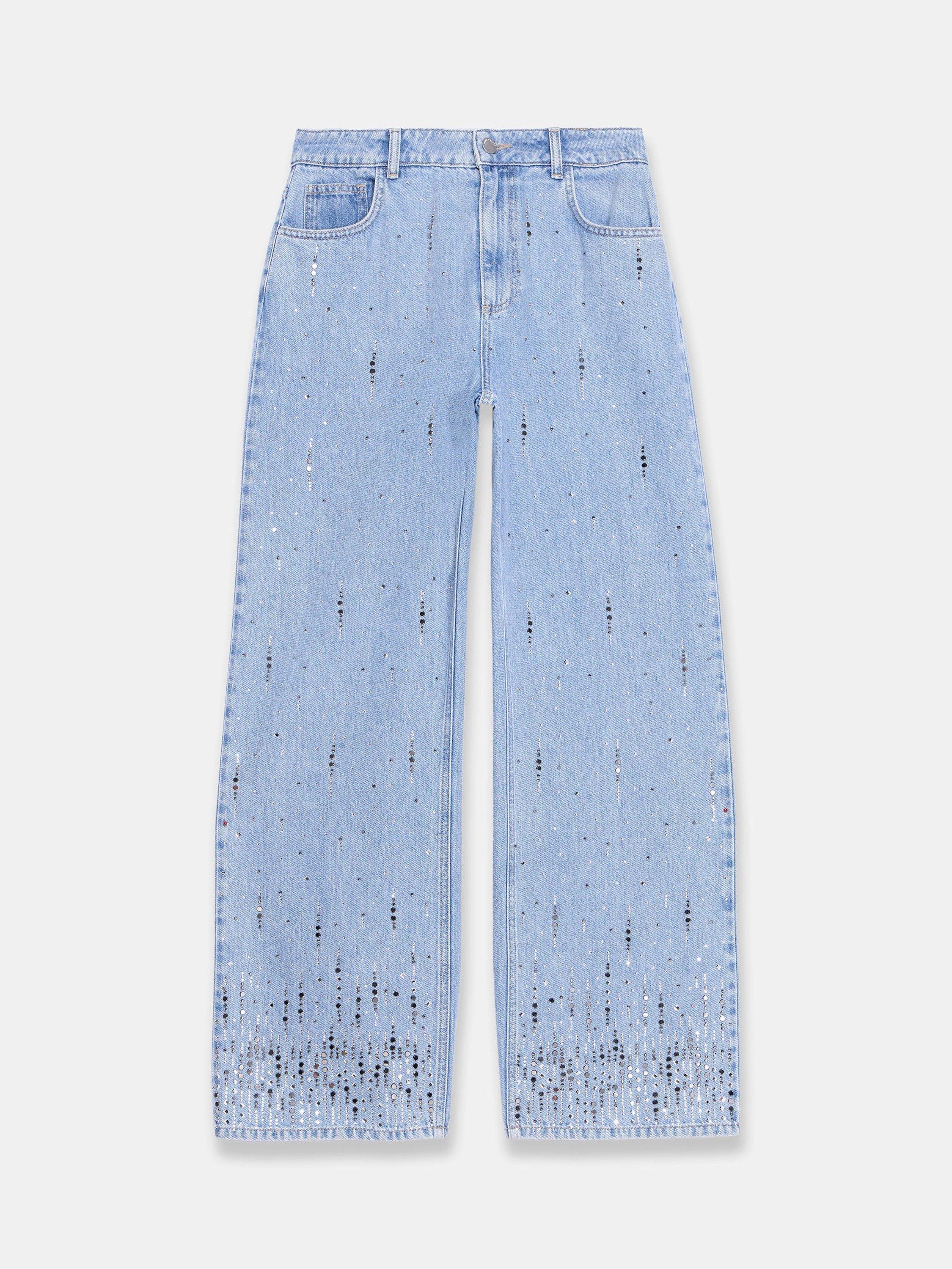 Product image 7 of 8, which shows Mint Velvet Embellished Wide Leg Jeans, Blue/Multi, 8R