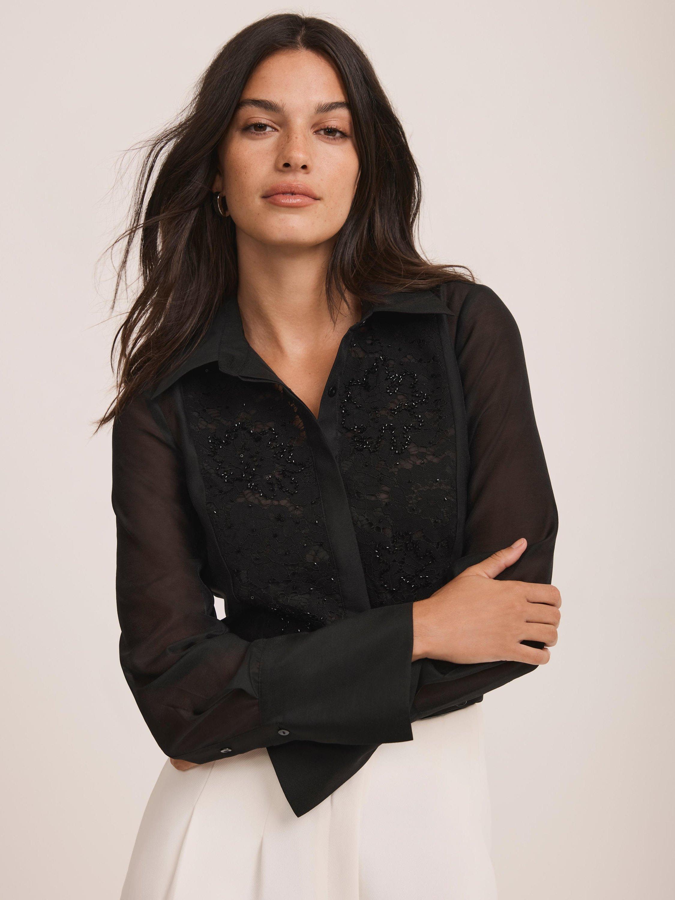 Mint Velvet Bib Detail Shirt, Black