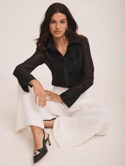 Mint Velvet Bib Detail Shirt, Black - view 2, Black Black