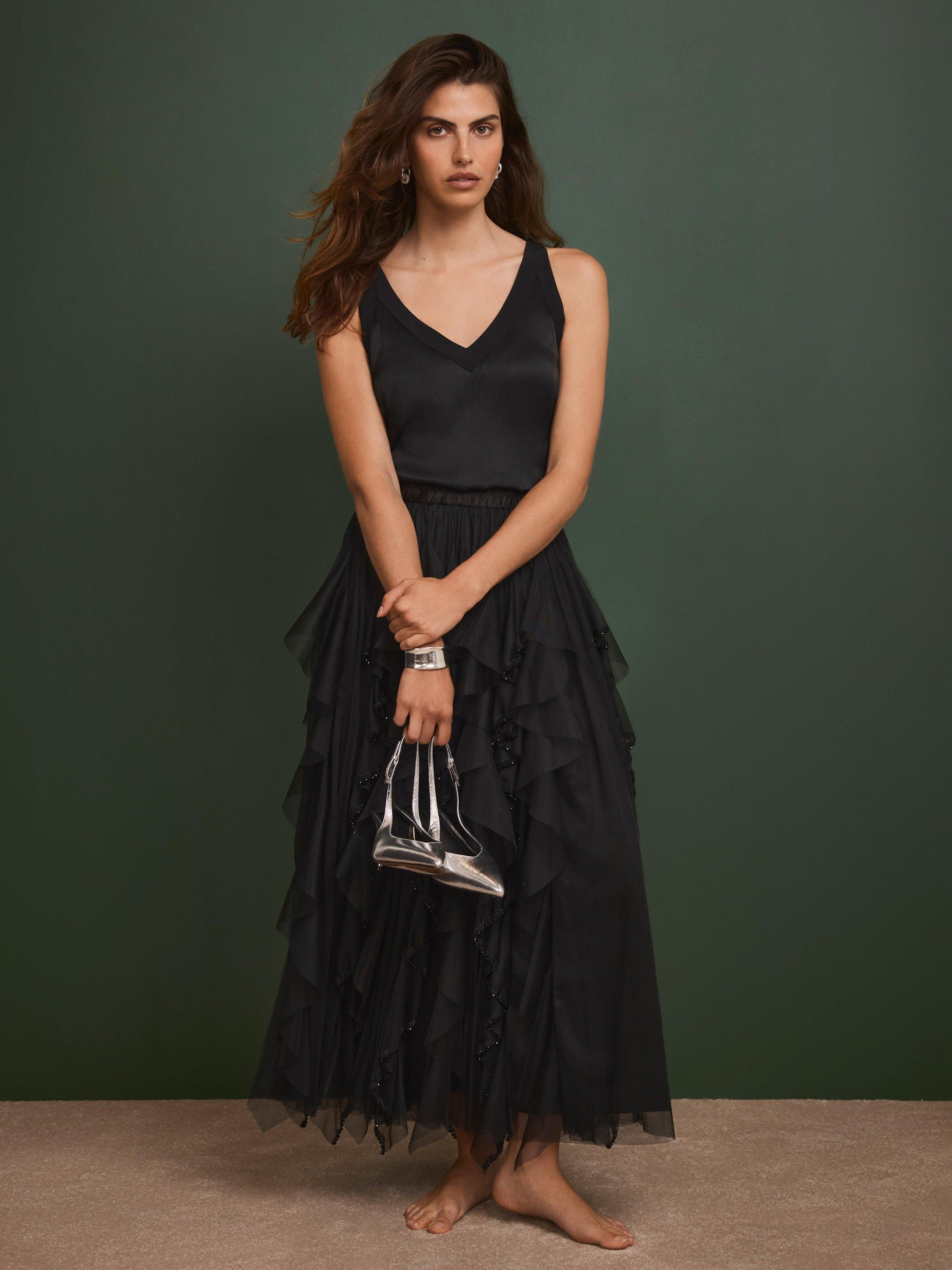 Mint Velvet Beaded Ruffled Maxi Skirt