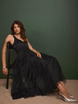 Mint Velvet Beaded Ruffled Maxi Skirt - view 2, Black