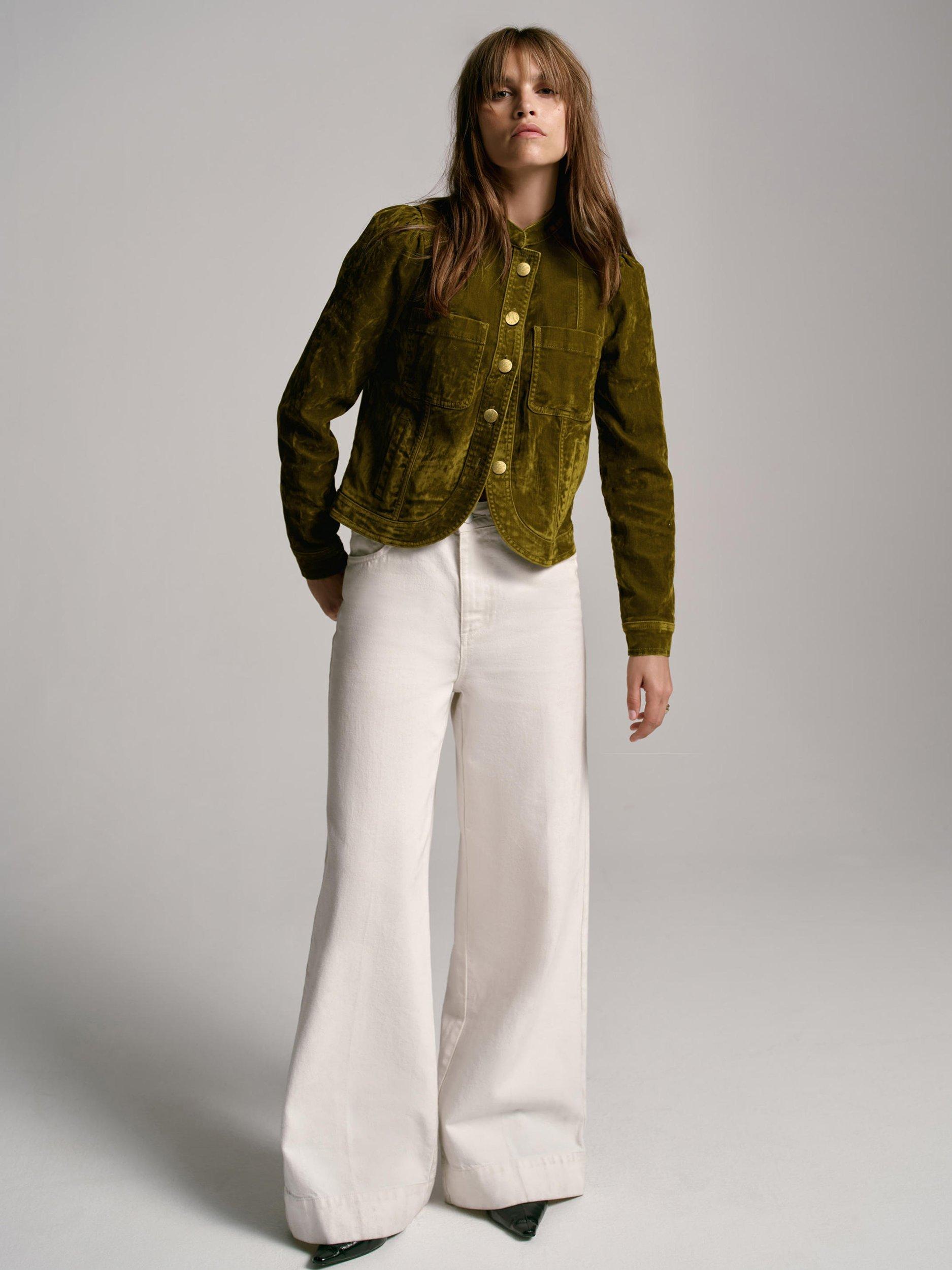 Product image 3 of 8, which shows Mint Velvet Puff Shoulder Cotton Blend Blazer Jacket, Khaki, XS