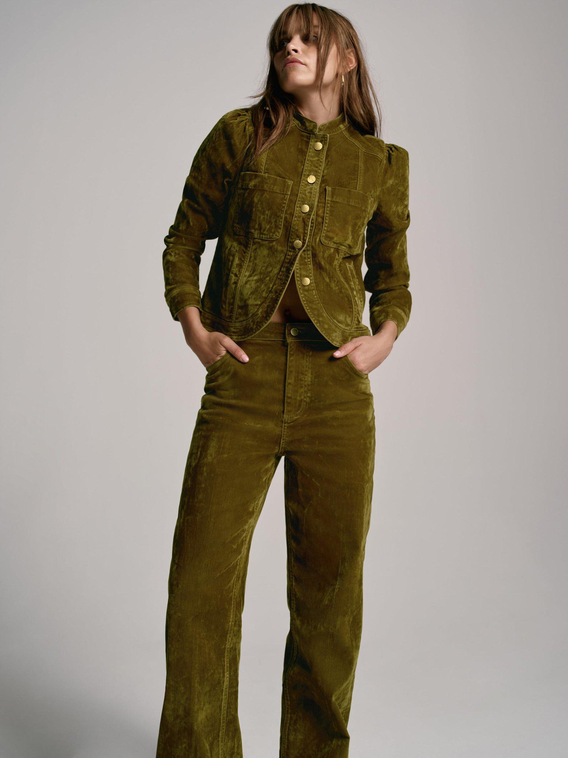 Product image 5 of 8, which shows Mint Velvet Puff Shoulder Cotton Blend Blazer Jacket, Khaki, XS
