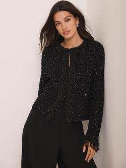 Mint Velvet Cotton Blend Embellished Cropped Blazer, Black