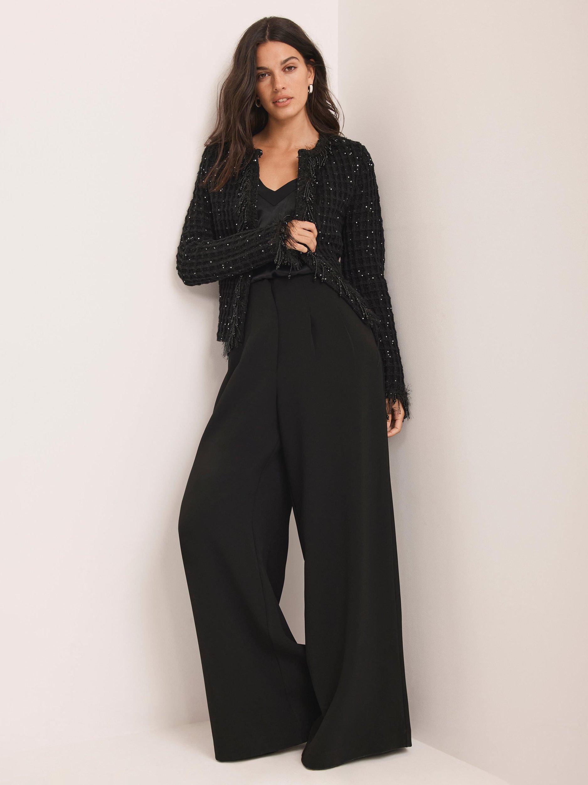 Product image 3 of 7, which shows Mint Velvet Cotton Blend Embellished Cropped Blazer, Black, S