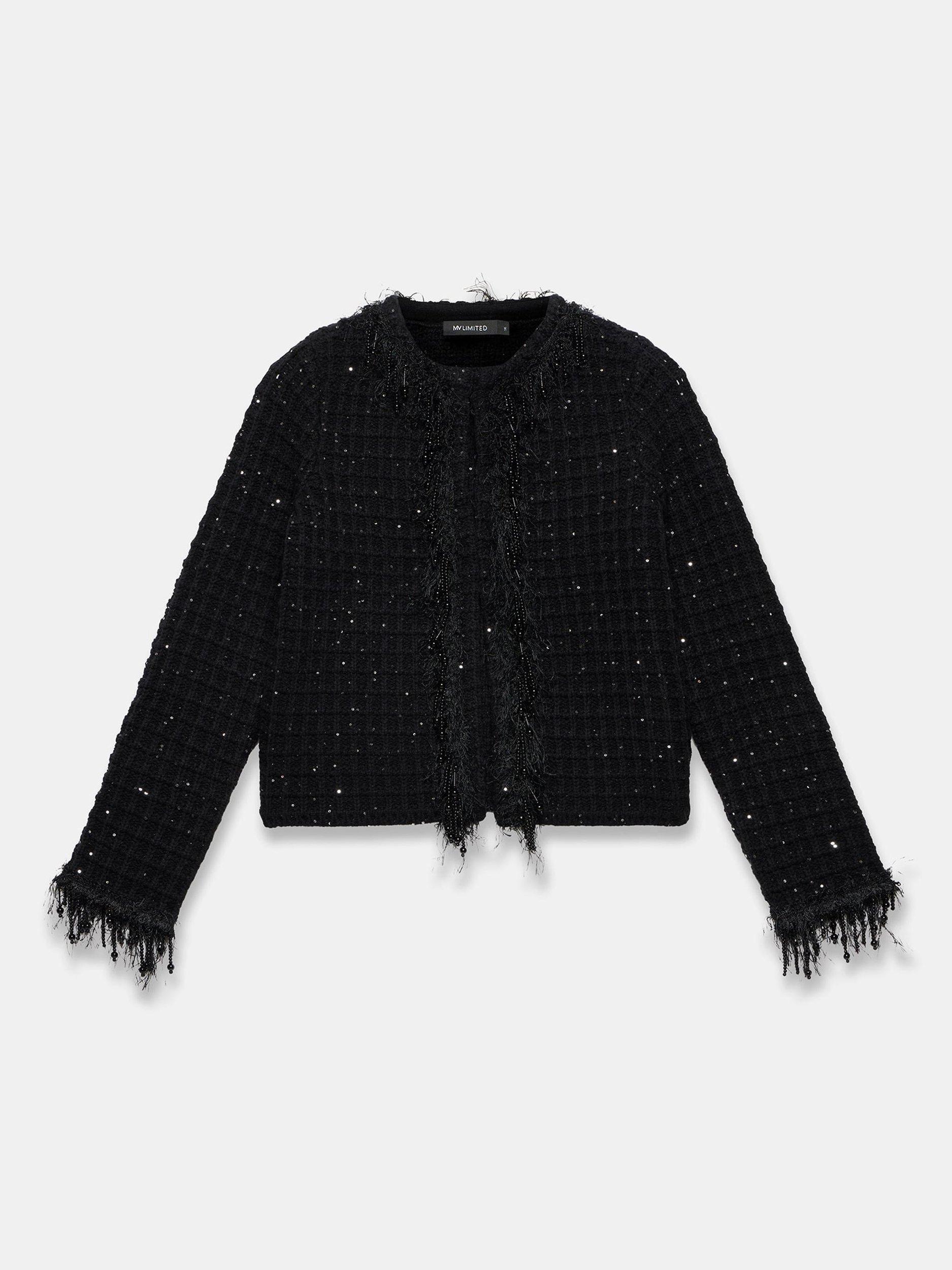 Product image 6 of 7, which shows Mint Velvet Cotton Blend Embellished Cropped Blazer, Black, S