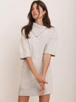 Mint Velvet Zip Neck Short Sleeve Knitted Wool Mini Dress - view 2, Grey