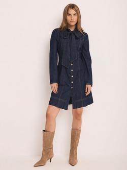 Mint Velvet Pussybow Neck Tie Long Sleeve Mini Dress - view 2, Blue Navy